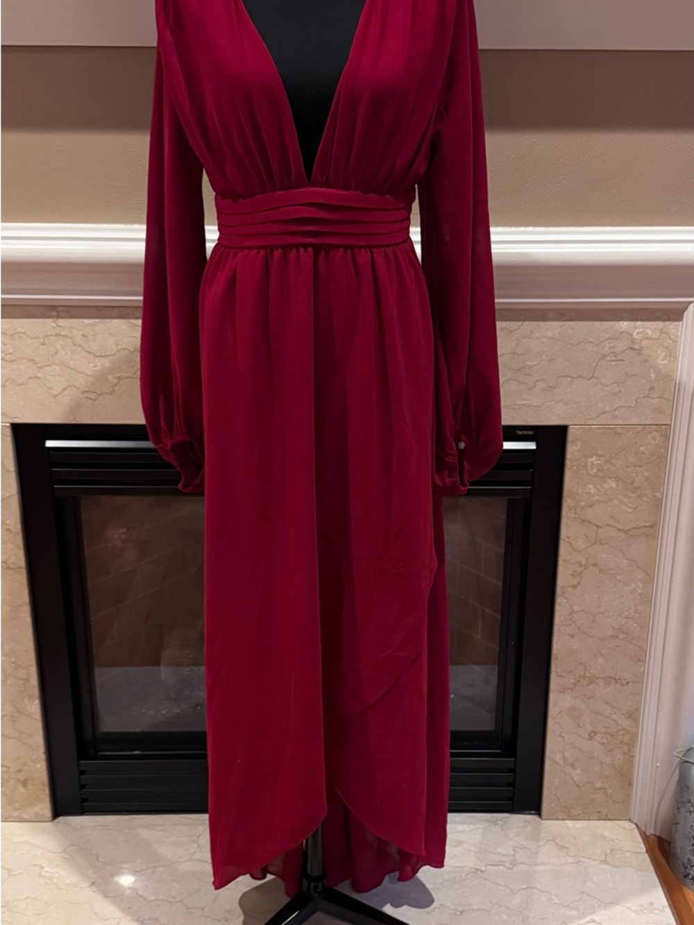 Dress Day Red Long Sleeve Wrap Style Dress